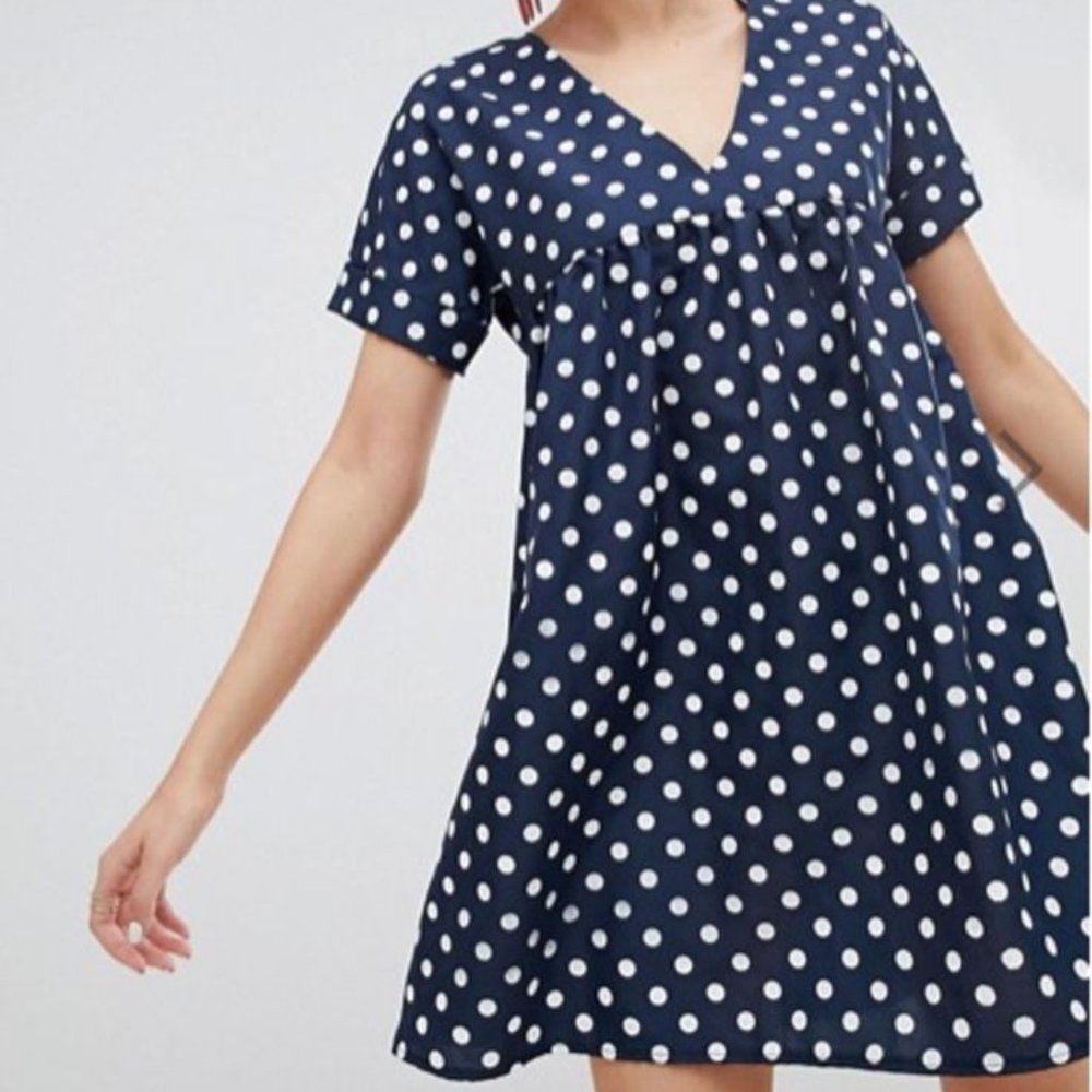 PrettyLittleThing Navy Blue Polka Dot Dress 6